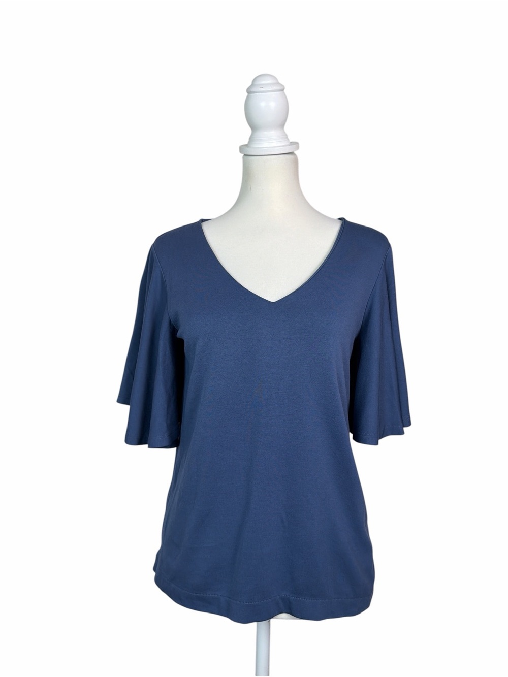 Ann Taylor Blue V-Neck Flutter Sleeve Knit Top Women’s Small